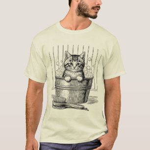 Süßes Vintage-Badekätzchen – Hand-T-Shirt T-Shirt