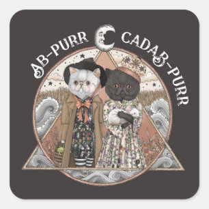Süßes Vintage Cottagecore Katzenhexen Halloween Quadratischer Aufkleber