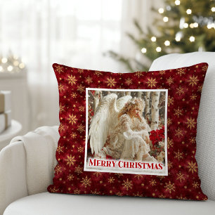 Süßes Vintage-Engel-Rot und Gold-Weihnachtsgeschen Kissen