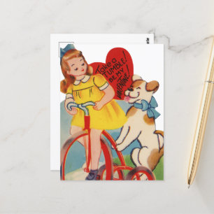 Süßes Vintage-Fahrrad Valentinstag Postkarte