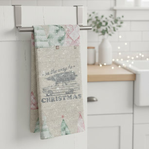 Süßes Vintage-Jute-Stempel-Weihnachtsbaum-Muster Geschirrtuch
