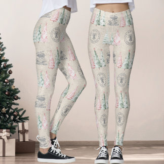 Süßes Vintage-Jutestempel-Weihnachtsbaum-Muster Leggings