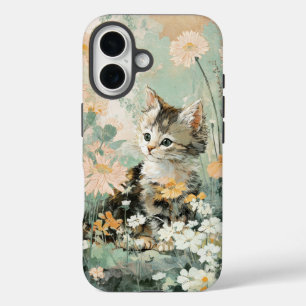 Süßes Vintage-Kätzchen in Blumen Cottagecore iPhon iPhone 16 Hülle