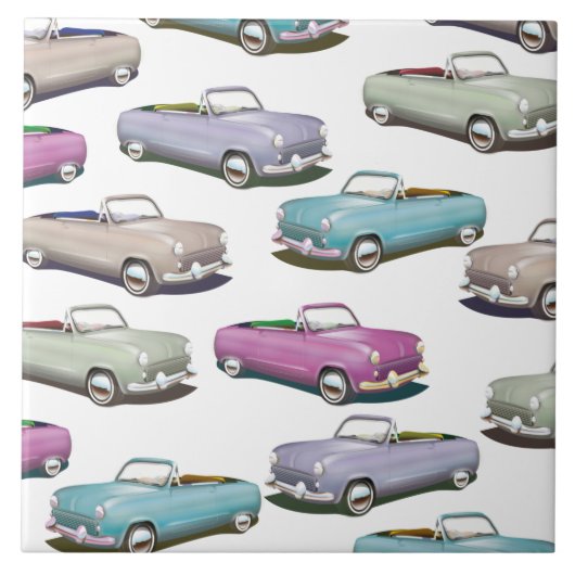 Süßes Vintage-Klassiker-Autos-Muster Fliese (Vorderseite)
