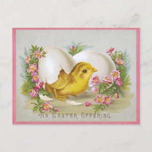 Süßes Vintage-Küken Frohe Ostern Florales Ei Postkarte