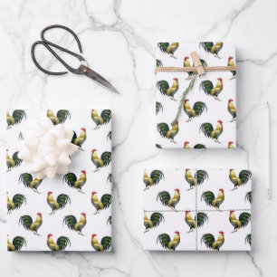 Süßes Vintage-Land-Hahn-Muster Geschenkpapier Set