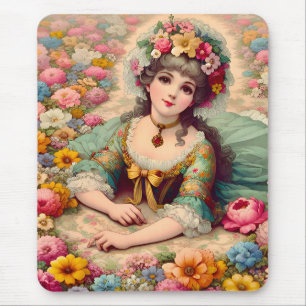 ~ Süßes Vintage-Mädchen Blumen ~ Mauspad