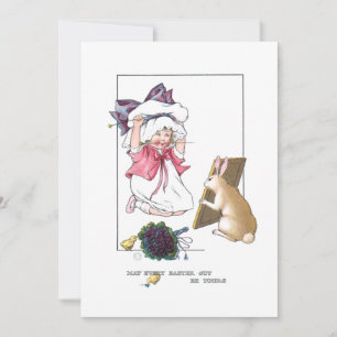 Süßes Vintage-Mädchen mit Osterhut & Hase Feiertagskarte