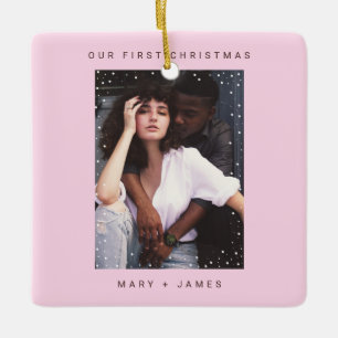 Süßes Vintage-Rosa Fröhlich und Verheiratet Foto Keramikornament