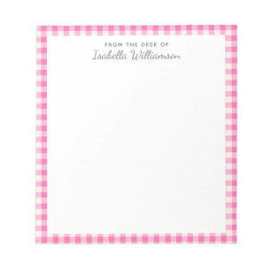 Süßes Vintage-Rosa-Gingham-Karomuster Name Notizblock