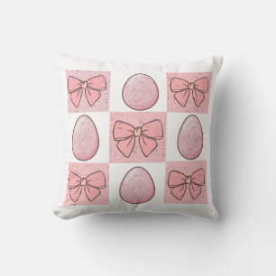 Süßes Vintage-Rosa-Oster-Ei mit Coquette-Schleife Kissen