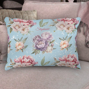 Süßes Vintage-Rosa und Weiß Florales Pfingstrosen- Dekokissen