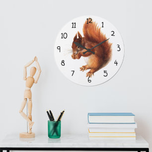 Süßes vintage rotes Eichhörnchen Große Wanduhr