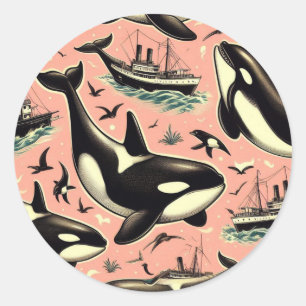 Süßes Vintage-Schablonenmuster Orcas Runder Aufkleber