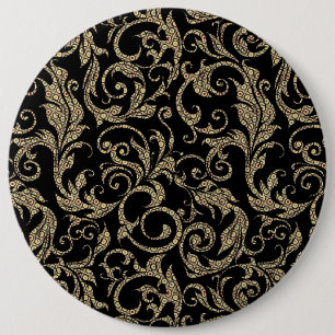 Süßes vintage schwarzes braunes Blumenmuster Button
