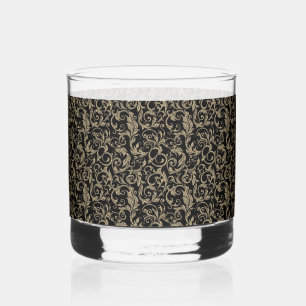 Süßes vintage schwarzes braunes Blumenmuster Whiskyglas
