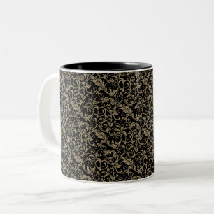 Süßes vintage schwarzes braunes Blumenmuster Zweifarbige Tasse