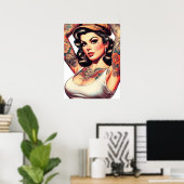 Süßes Vintage-Tätowiermädchen Poster (Heimbüro)