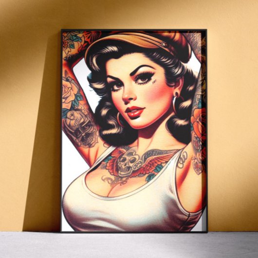 Süßes Vintage-Tätowiermädchen Poster
