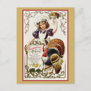 Süßes Vintage-Thanksgiving-Menü Truthahn Postkarte