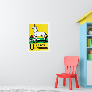 Süßes Vintage-U-ist-für-Einhorn-Alphabet Poster
