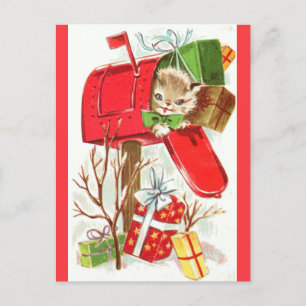 Süßes Vintage-Weihnachts-Kätzchen-Geschenk Postkarte