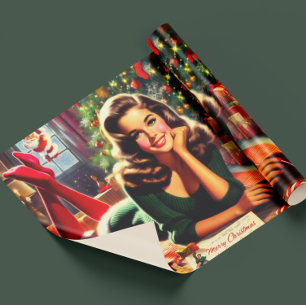 Süßes vintage Weihnachtsmädchen Geschenkpapier