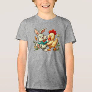 Süßes, vintage Zeichentrick Huhn & Kaninchen Tri-Blend Shirt