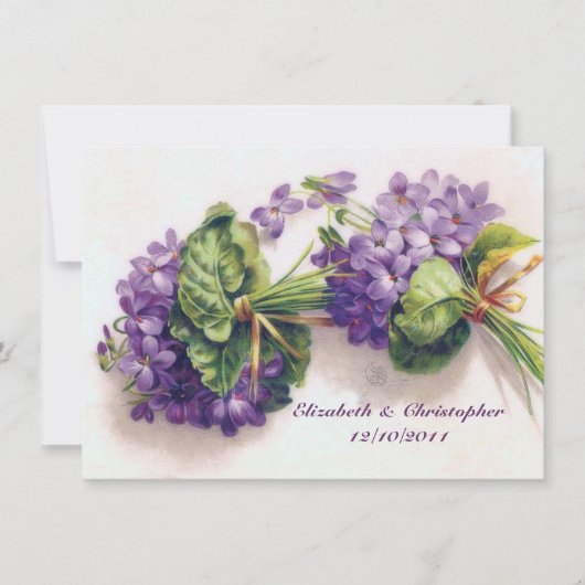 Süßes Vintages Violett Blume Hochzeitsbroquette Einladung (Vorderseite)