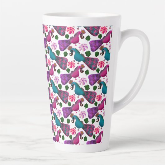 Süßes Vogel-Blumenmuster | Farbige Vögel Milchtasse (Rechts)