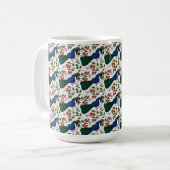 Süßes Vogel-Blumenmuster | Farbiger blauer Vogel m Kaffeetasse (Vorderseite Links)