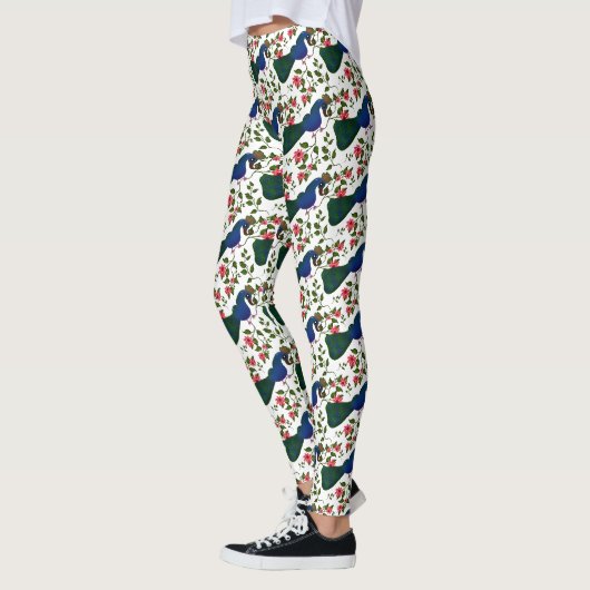 Süßes Vogel-Blumenmuster | Farbiger blauer Vogel m Leggings (Links)