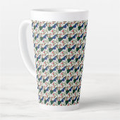 Süßes Vogel-Blumenmuster | Farbiger blauer Vogel m Milchtasse (Linke Ecke)