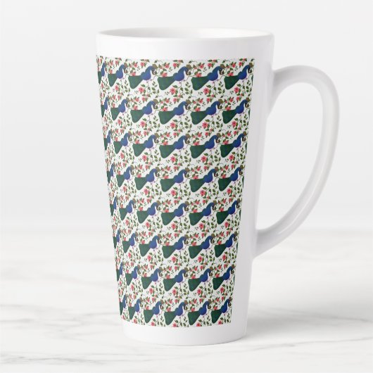 Süßes Vogel-Blumenmuster | Farbiger blauer Vogel m Milchtasse (Rechts)