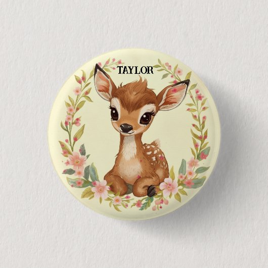 Süßes Wald Reh in einem Blumenkranz Button (Vorderseite)