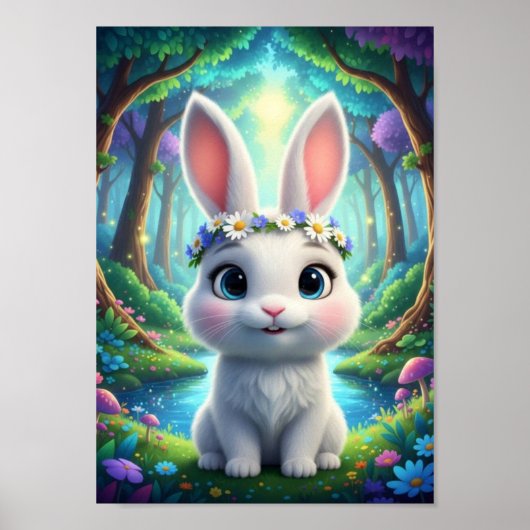 Süßes Waldkaninchen-Blumen-Fantasy-Poster Poster (Vorne)