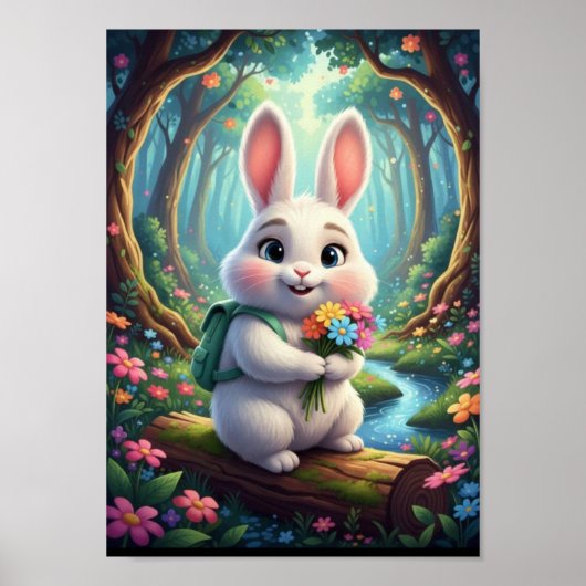 Süßes Waldkaninchen mit Rucksack Poster (Vorne)