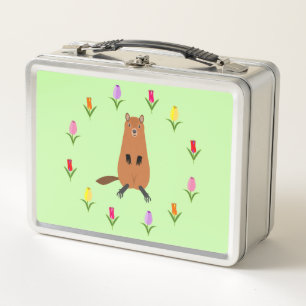 Süßes Waldmurmeltier und Tulpenblumen Metall Brotdose