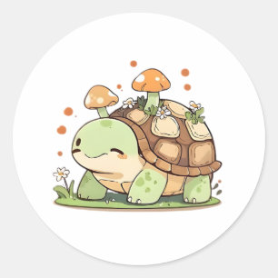 Süßes Waldschildkröten-Cottagecore-Kawaii-Design Runder Aufkleber