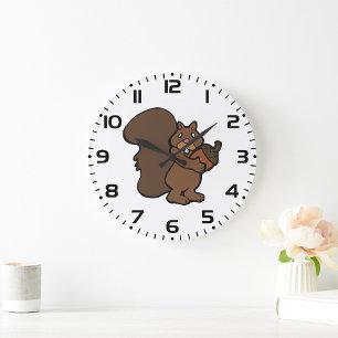 Süßes Waldtier Eichhörnchen mit Eichel Große Wanduhr