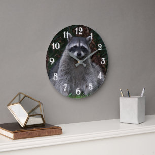 Süßes Waldwaschbär-Wildtier-Foto Große Wanduhr