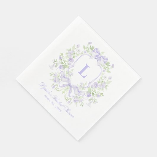 Süßes Wappen mit Lavendelbogen Monogramm Brautpart Serviette (Ecke)