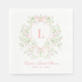Süßes Wappen mit rosa Bogen | Monogramm-Brautparty Serviette (Vorderseite)
