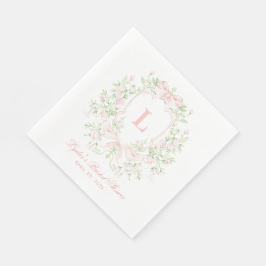 Süßes Wappen mit rosa Bogen | Monogramm-Brautparty Serviette (Ecke)
