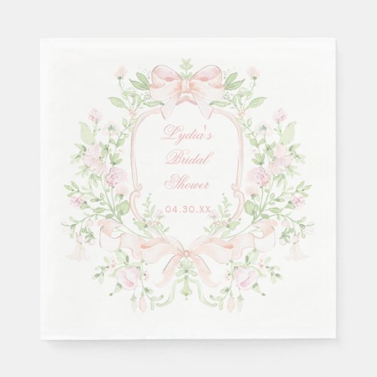Süßes Wappen mit rosa Bogen | Monogramm-Brautparty Serviette (Vorderseite)