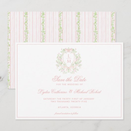 Süßes Wappen mit rosa Bogen Save The Date (Vorne/Hinten)