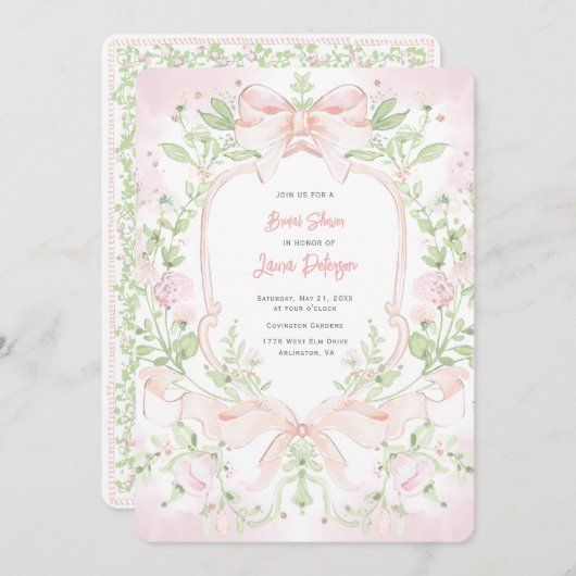 Süßes Wappen mit rosafarbenem Brautparty Einladung (Vorne/Hinten)
