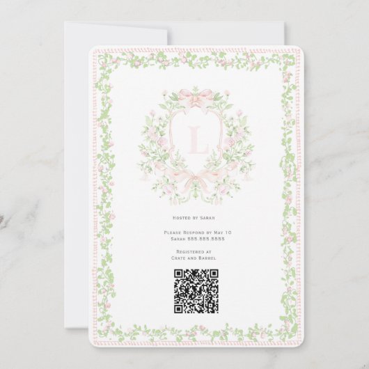 Süßes Wappen mit rosafarbenem Brautparty Einladung (Rückseite)