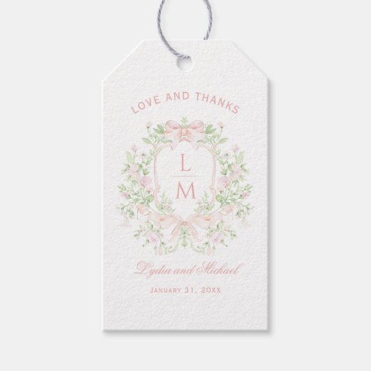 Süßes Wappen mit rosafarbenen Bogen | Monogramm-Ho Geschenkanhänger (Vorderseite)