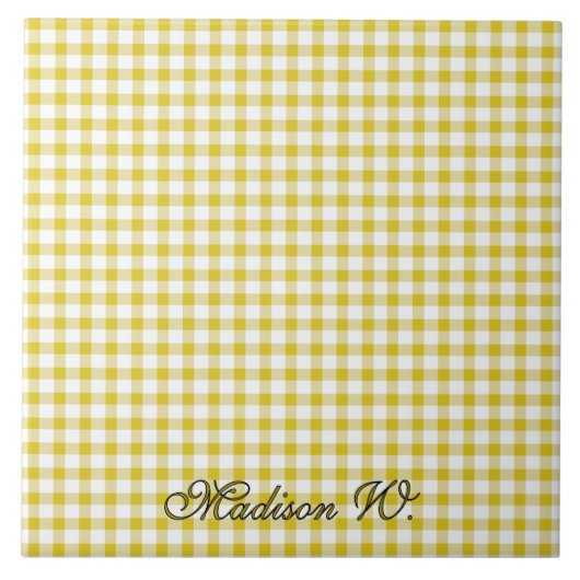Süßes warmes gelbes Gingham-Muster Fliese (Vorderseite)